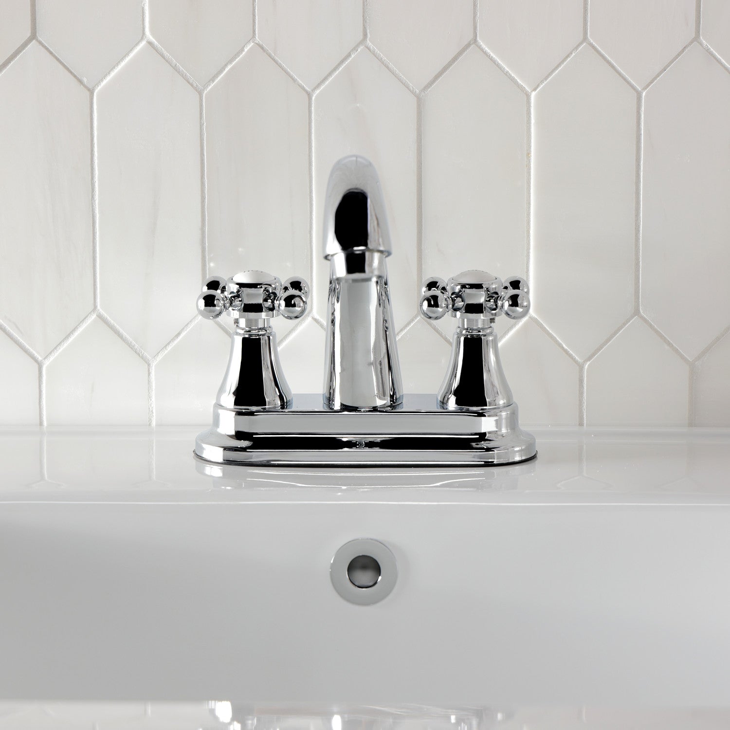 Kingston Tulare KS7611BX - English Country Double-Handle 3-Hole Deck Mount 4-Inch Centerset Bathroom Faucet with Brass Pop-Up, Polished Chrome — thumbnail 3